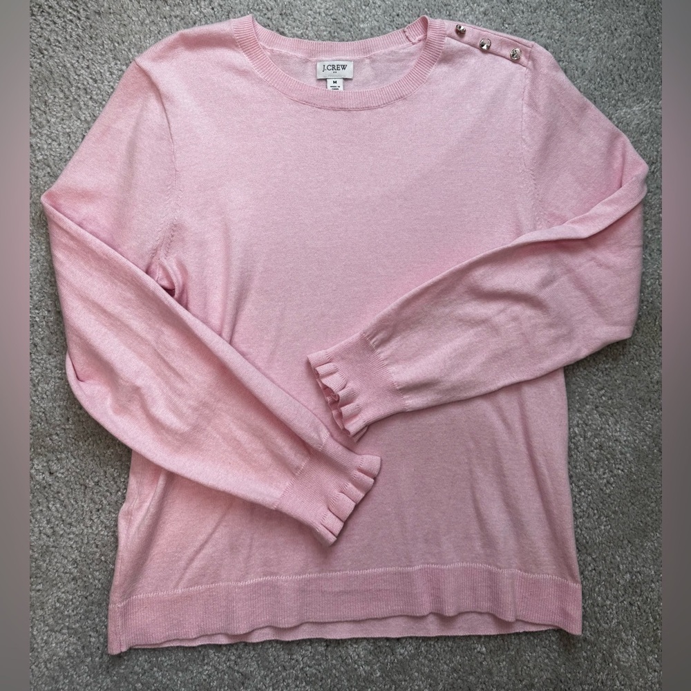 J. Crew Pink Button-Shoulder Sweater-Cotton-Spring